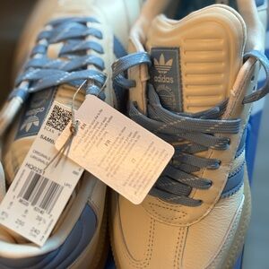New Adidas Samba OG Youth 6.5 Women’s 7.5 Wonder White Ash Blue Classic Sneakers